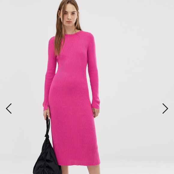 ASOS Ribbed Knit A-Line Midi Sweater Dress - Picture 1 of 12